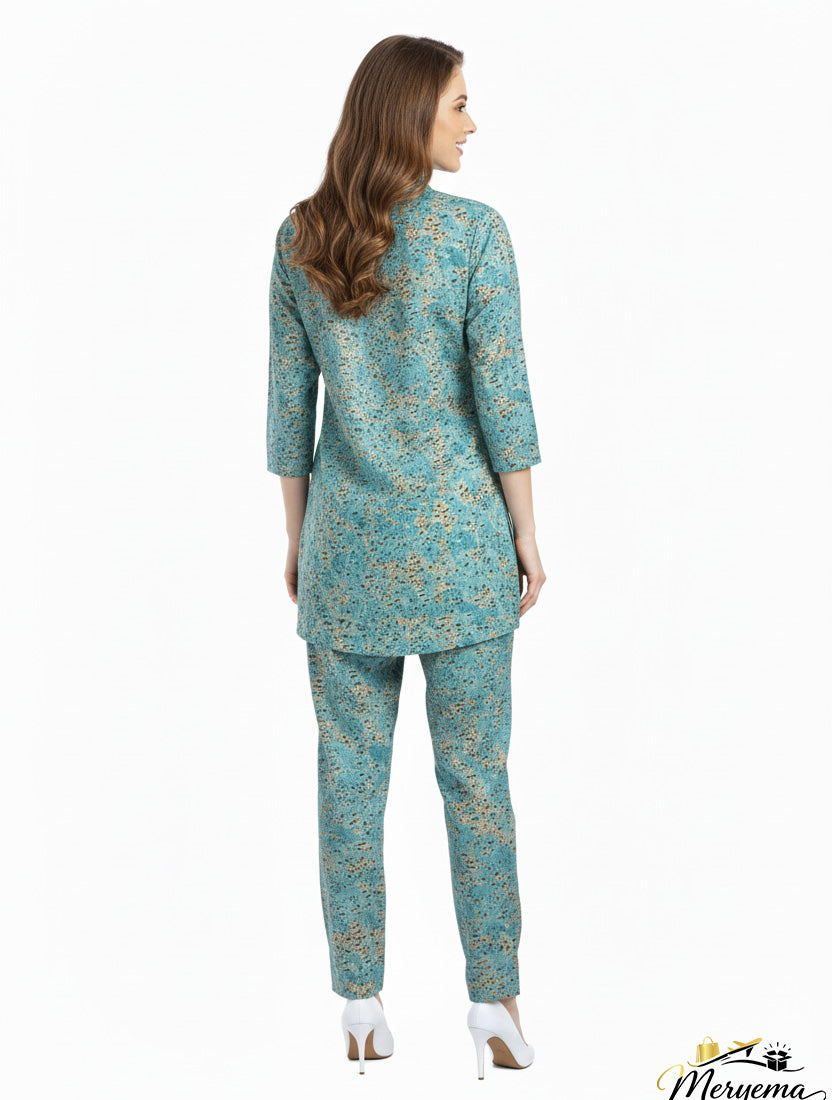 Teal Floral Kurti & Pant Co-Ord Set