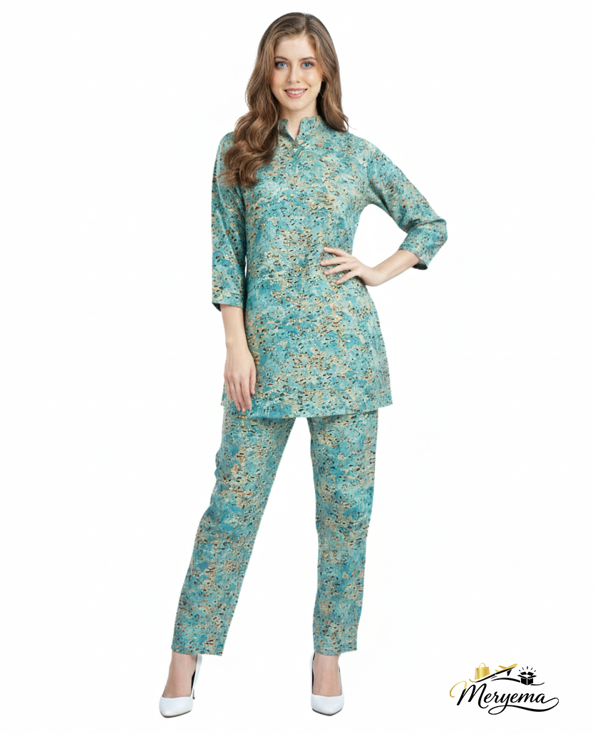 Teal Floral Kurti & Pant Co-Ord Set