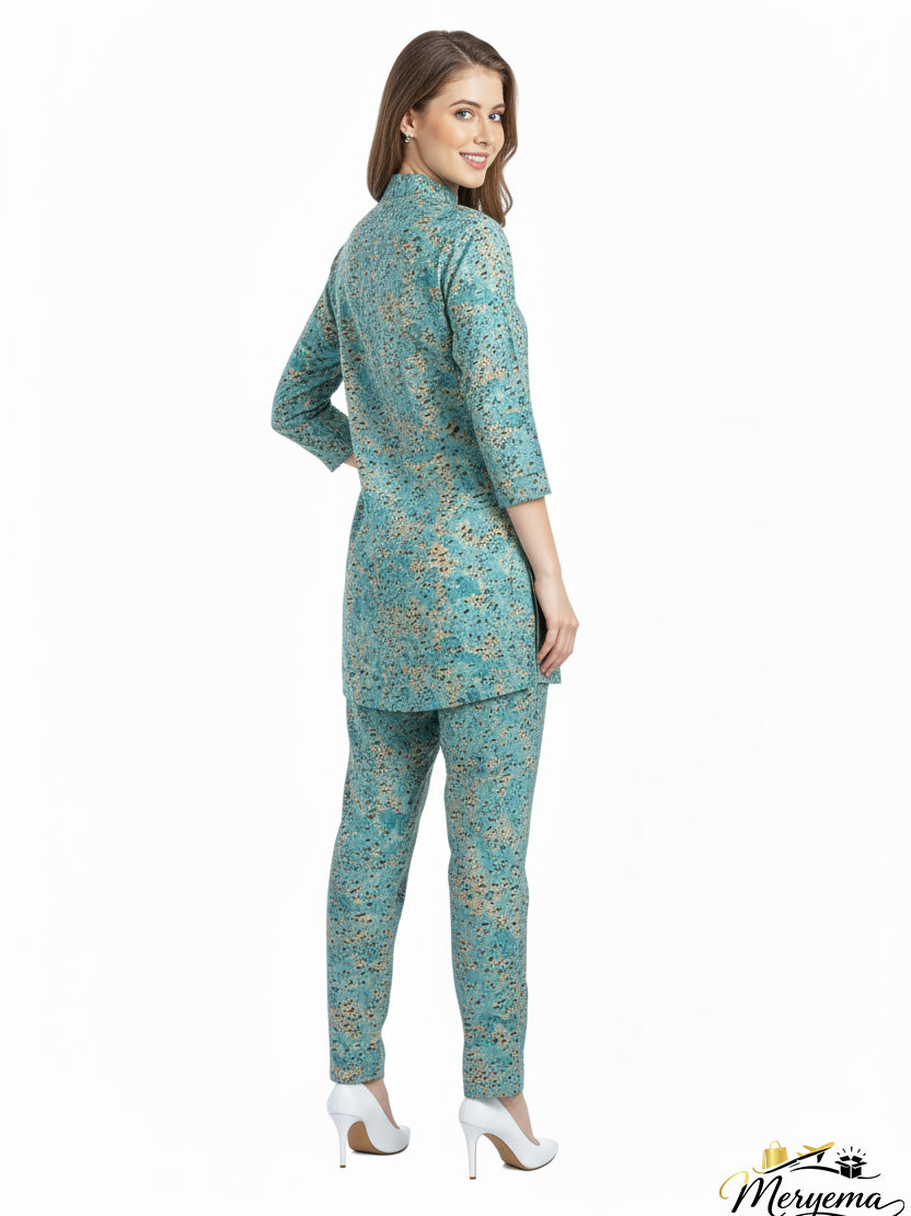 Teal Floral Kurti & Pant Co-Ord Set