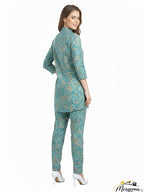 Teal Floral Kurti & Pant Co-Ord Set