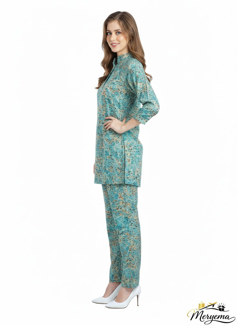 Teal Floral Kurti & Pant Co-Ord Set