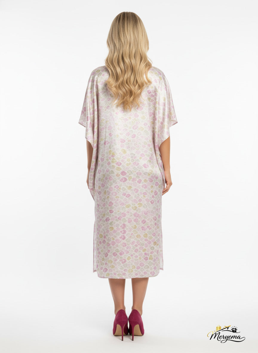Pastel Heart Print Satin Kaftan