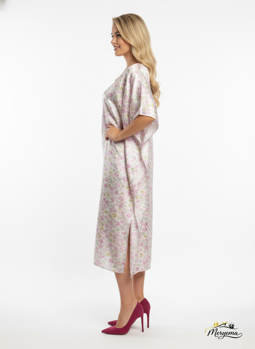 Pastel Heart Print Satin Kaftan