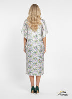 Tropical Leaf Print Satin Kaftan Dress