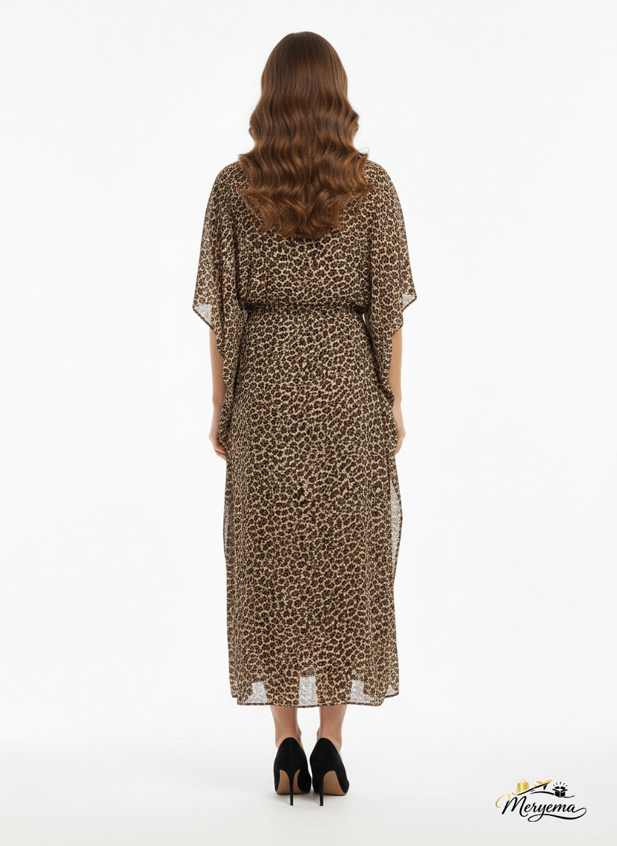 Leopard Print Drawstring Kaftan