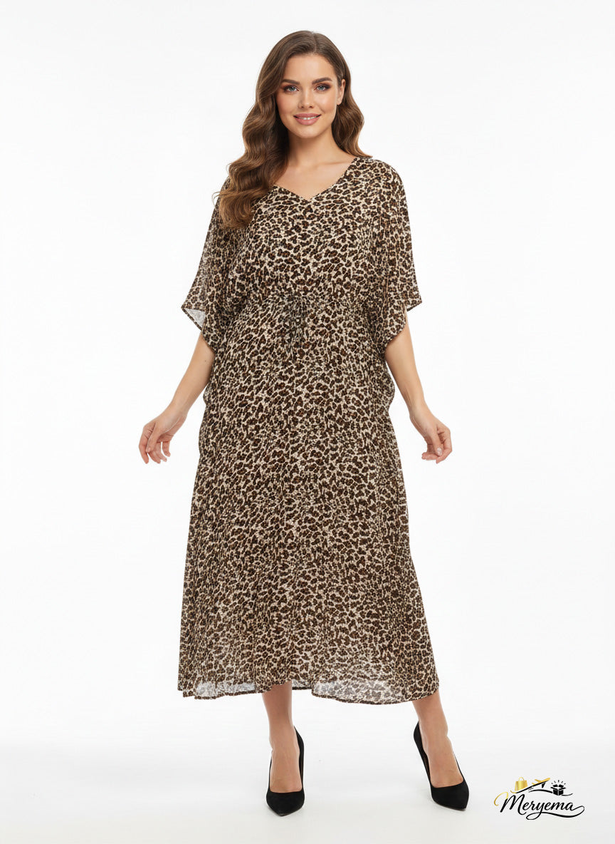 Leopard Print Drawstring Kaftan