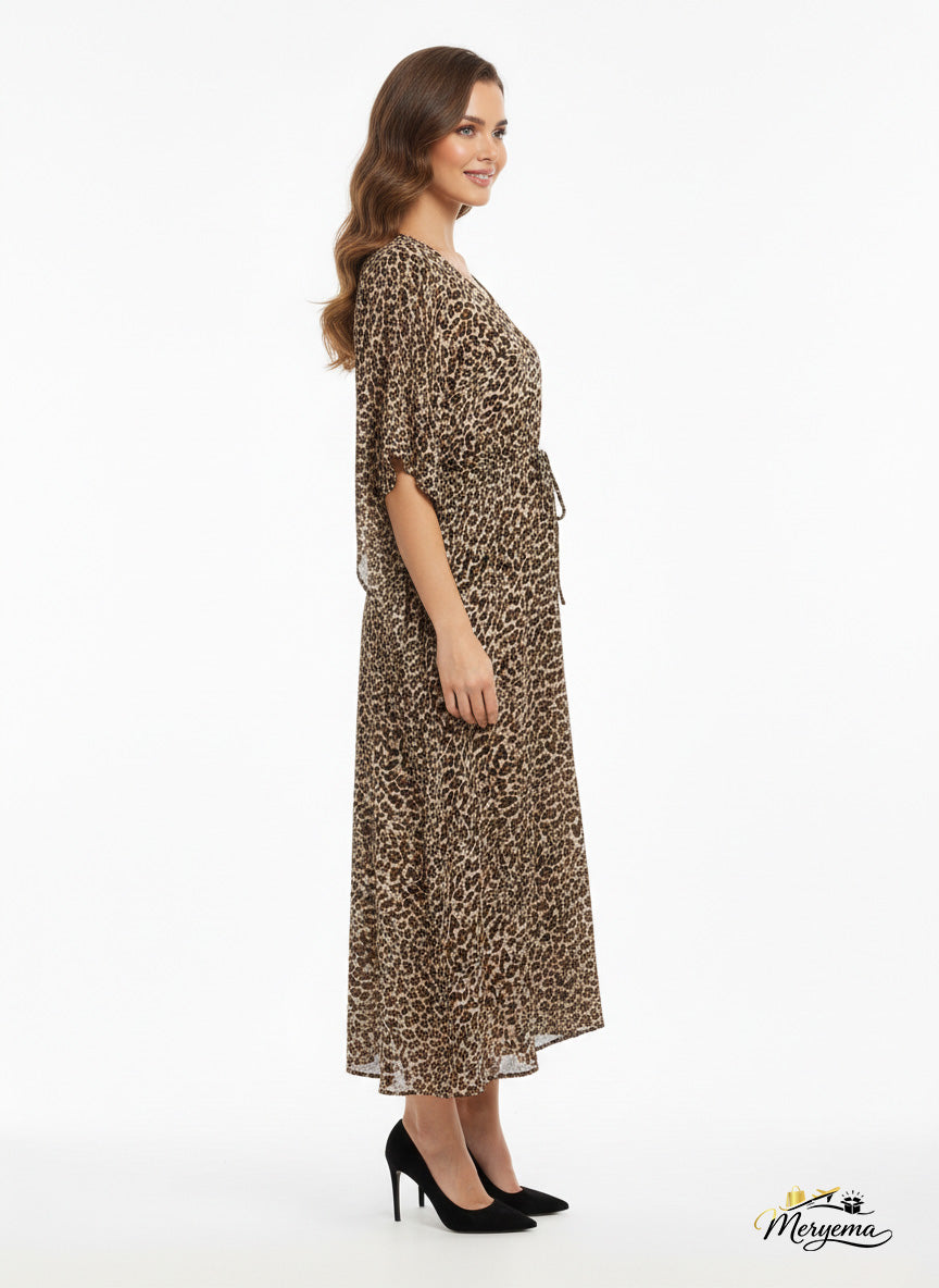 Leopard Print Drawstring Kaftan