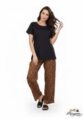 Black T-Shirt & Brown Speckle Pajama Set