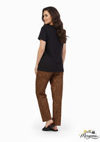 Black T-Shirt & Brown Speckle Pajama Set