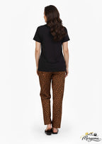 Black T-Shirt & Brown Speckle Pajama Set