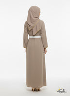Taupe Open Abaya with Gold Trim & Belt