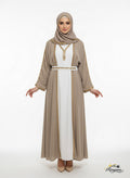 Taupe Open Abaya with Gold Trim & Belt
