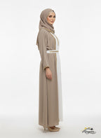 Taupe Open Abaya with Gold Trim & Belt