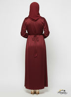 Burgundy Satin Abaya with Silver Floral Embellishment