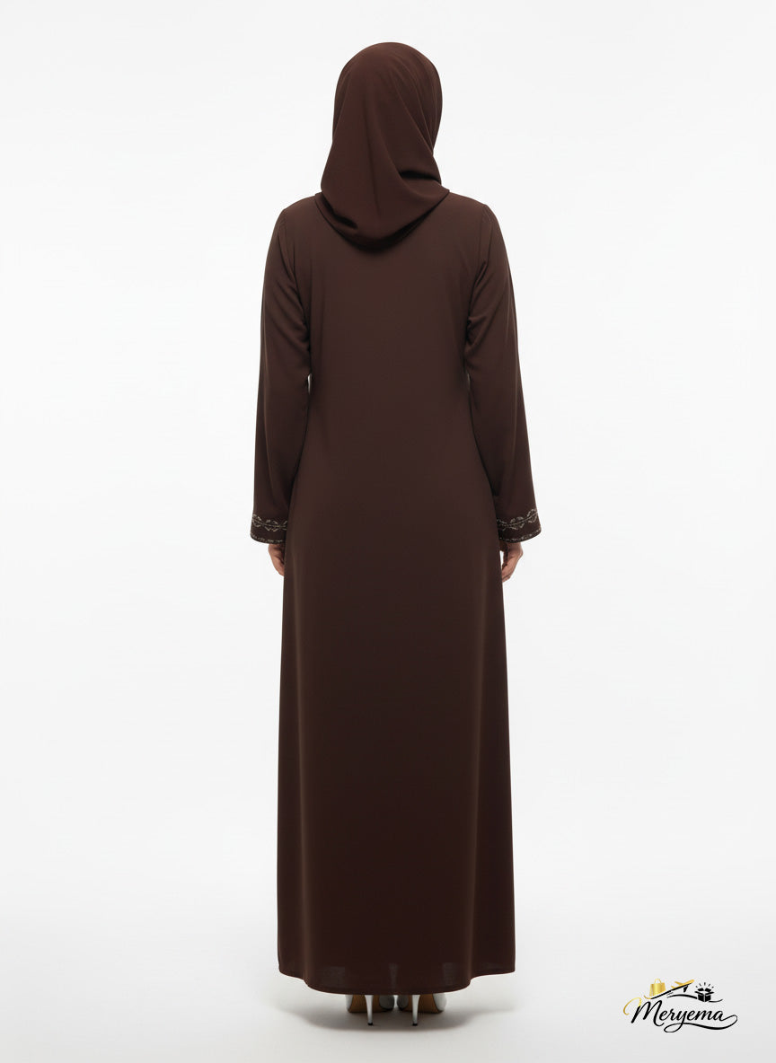 Cocoa Brown Chiffon & Satin Abaya