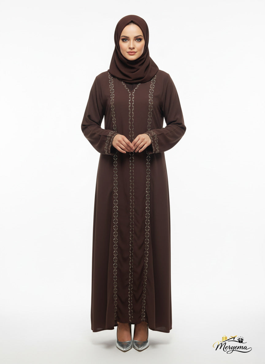 Cocoa Brown Chiffon & Satin Abaya