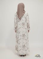 White & Coffee Marble Print Abaya