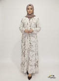White & Coffee Marble Print Abaya