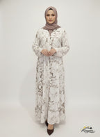 White & Coffee Marble Print Abaya