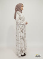 White & Coffee Marble Print Abaya