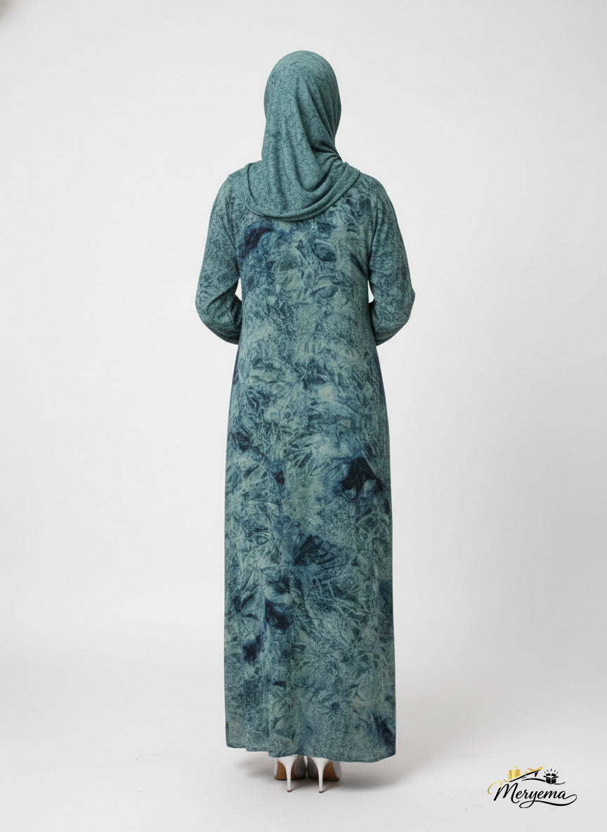 Teal & Seafoam Mineral Print Abaya