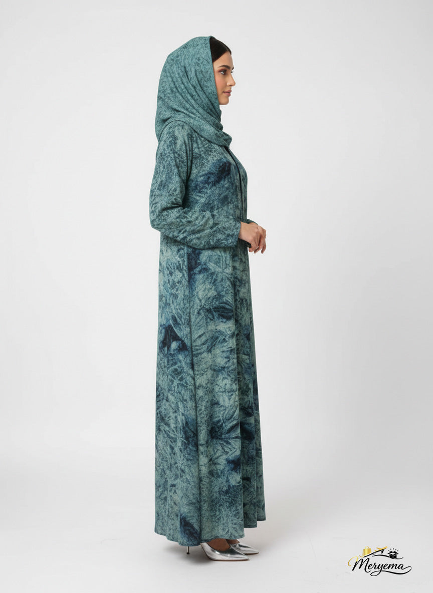 Teal & Seafoam Mineral Print Abaya