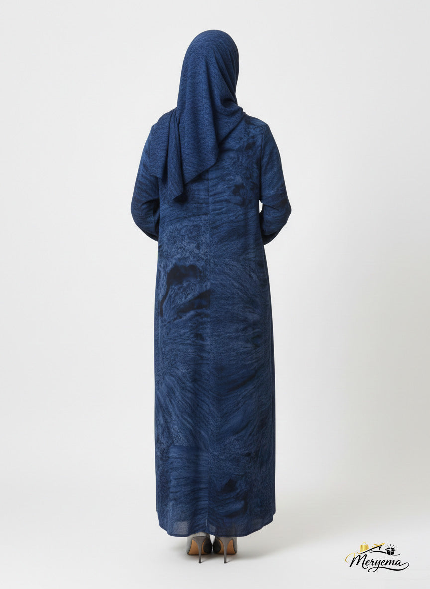 Dark Sapphire & Navy Marble Abaya