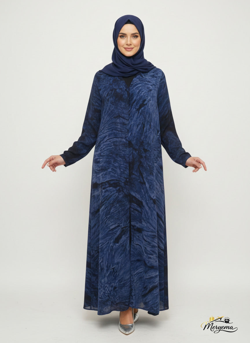 Dark Sapphire & Navy Marble Abaya