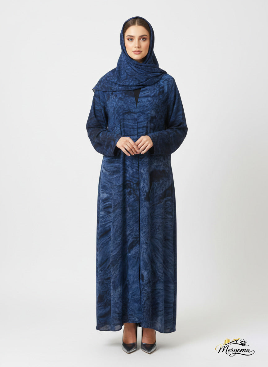 Dark Sapphire & Navy Marble Abaya
