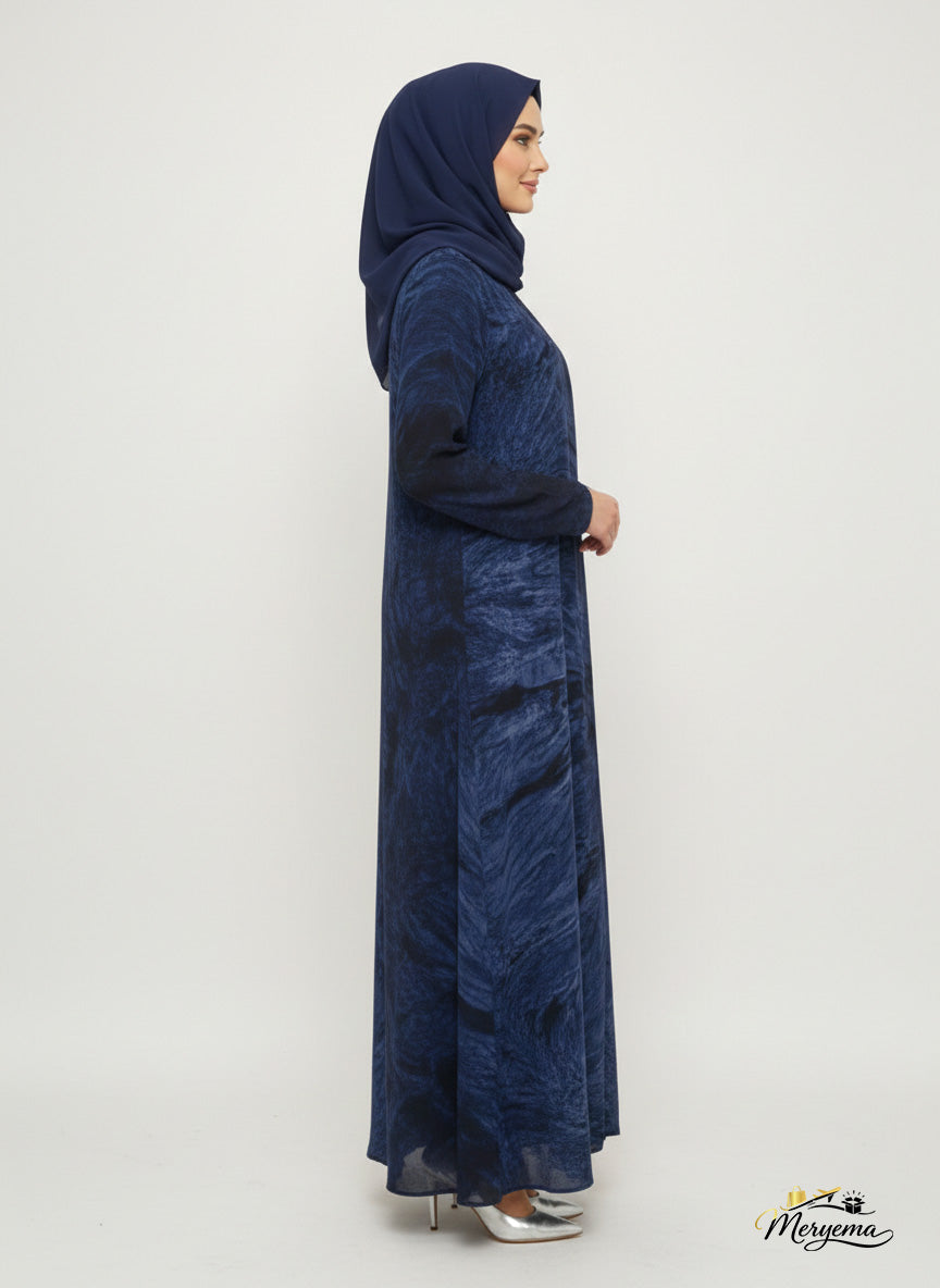 Dark Sapphire & Navy Marble Abaya