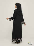 Black Abaya with Floral Organza Embroidery