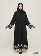 Black Abaya with Floral Organza Embroidery