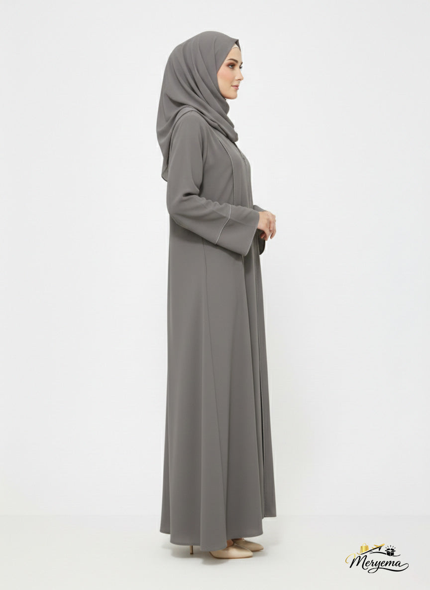Slate Grey Minimalist Panel Abaya