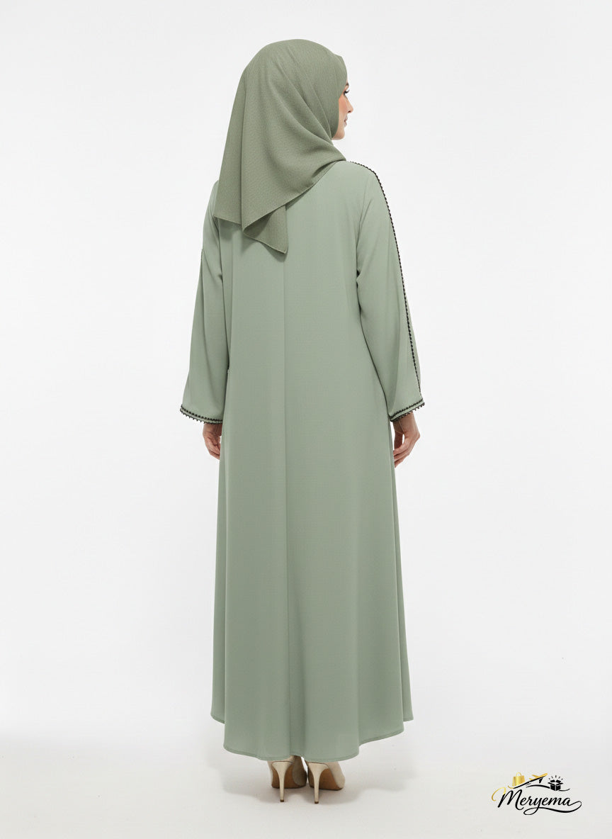 Sage Serenity Minimalist Trim Abaya