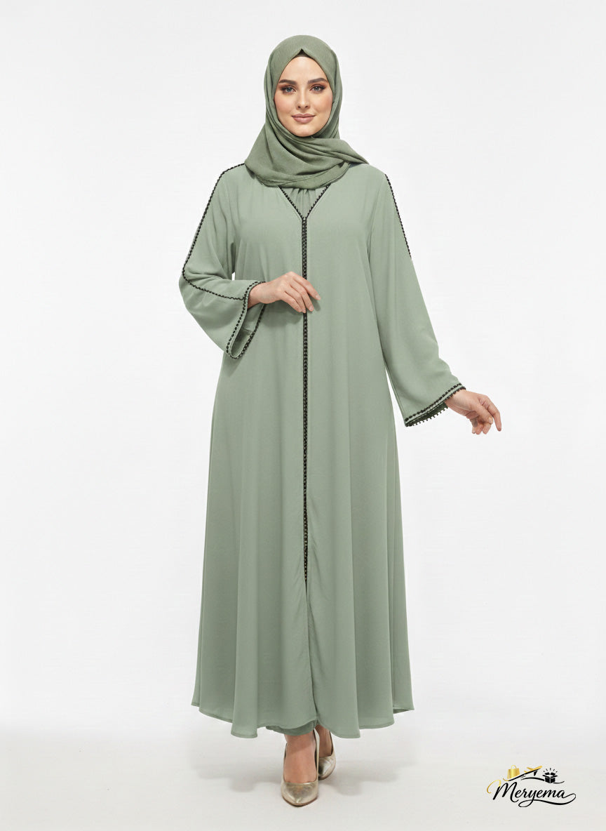 Sage Serenity Minimalist Trim Abaya