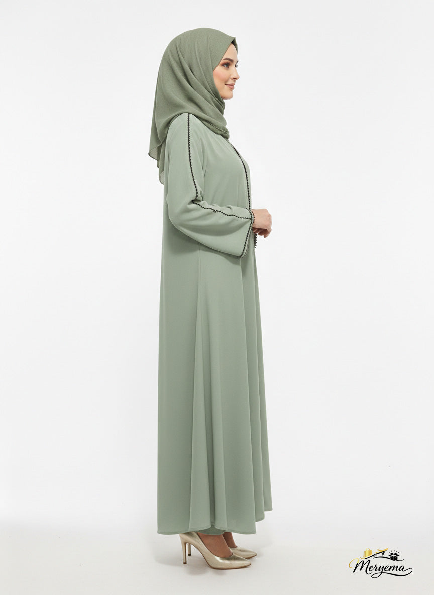 Sage Serenity Minimalist Trim Abaya