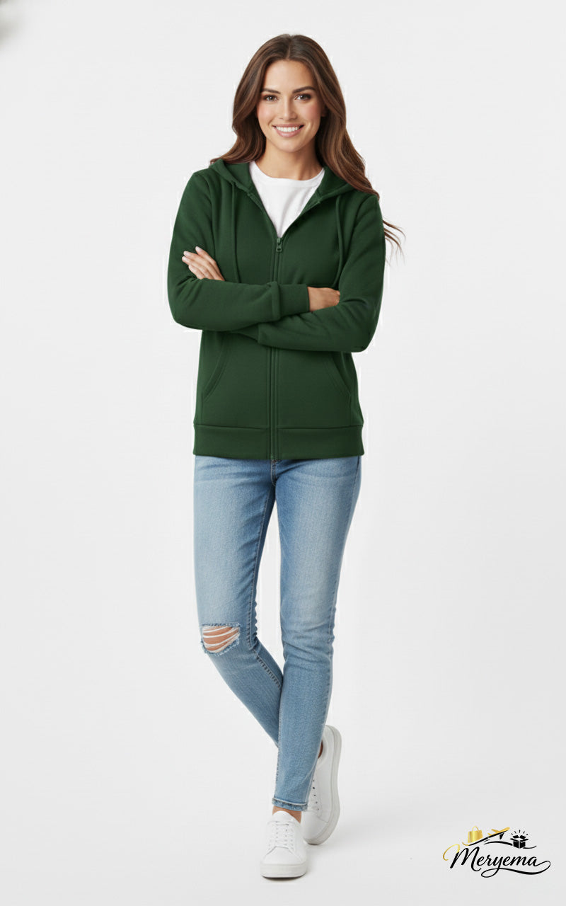 Dark Green 390 GSM Zip Hoodie