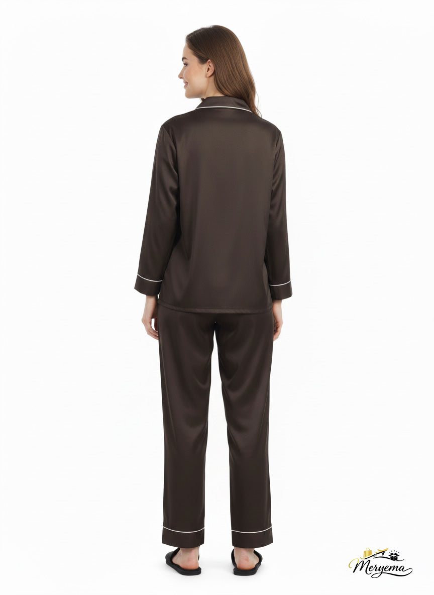 Espresso Brown Satin Nightsuit