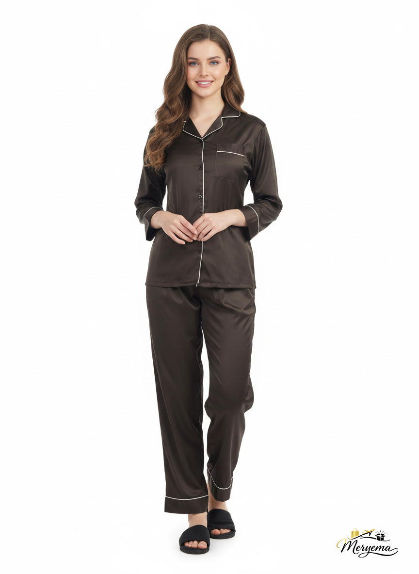 Espresso Brown Satin Nightsuit