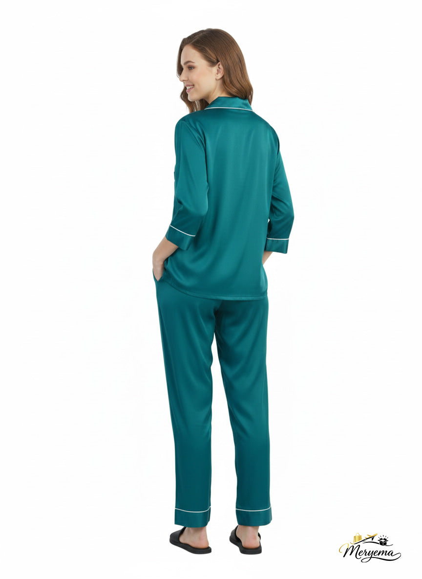 Emerald Green Satin Nightsuit