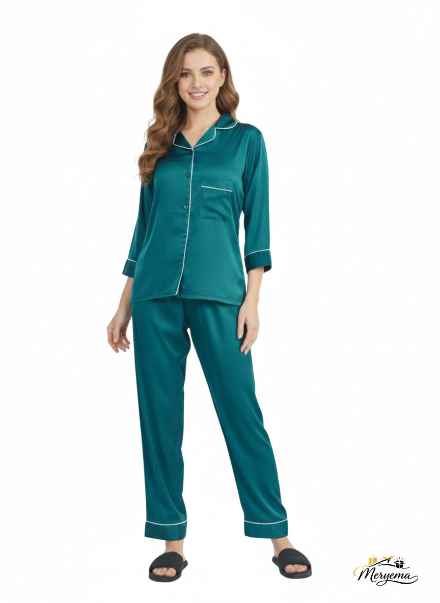 Emerald Green Satin Nightsuit