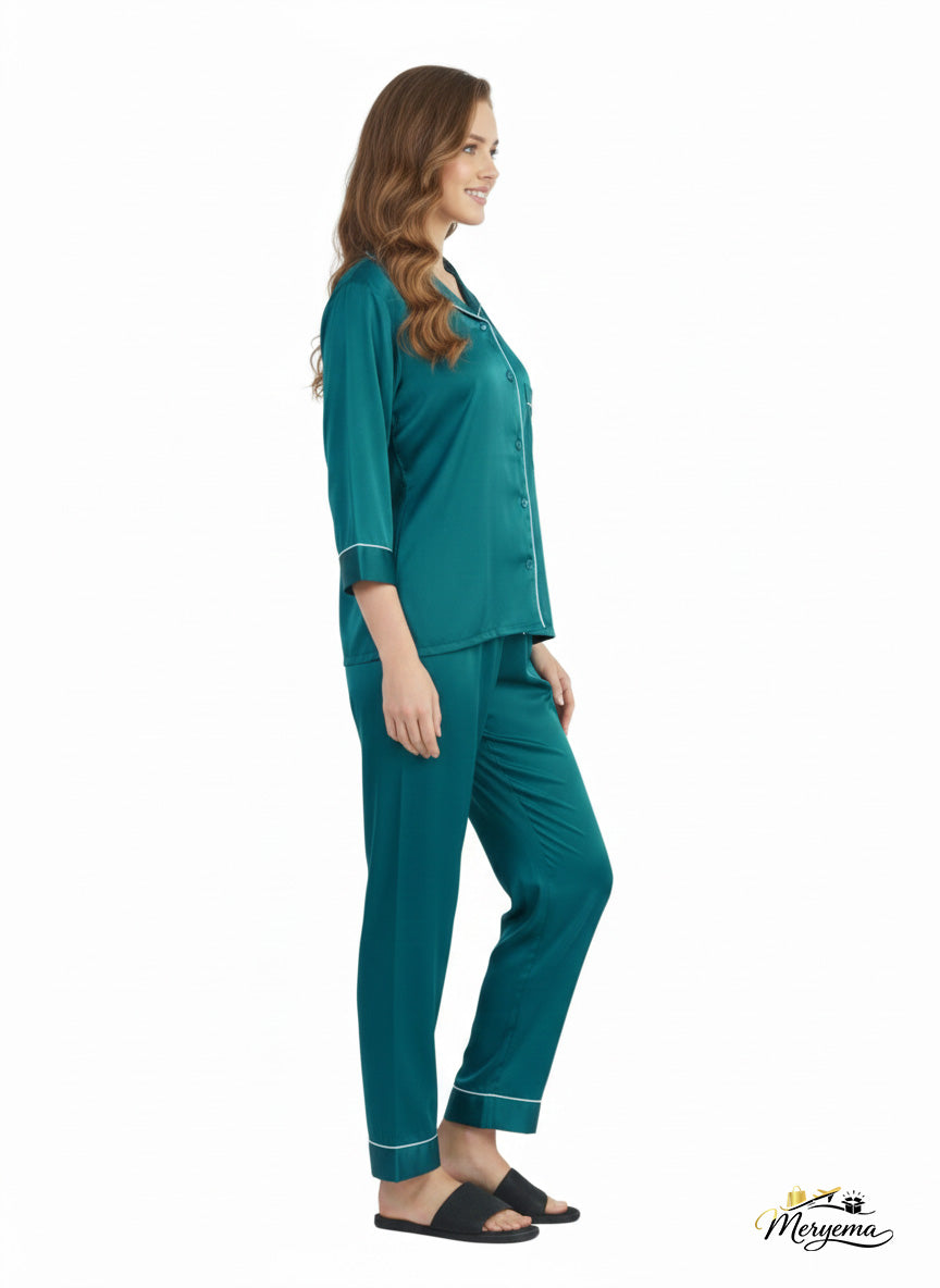 Emerald Green Satin Nightsuit