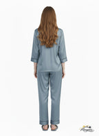 Dusty Blue Grey Satin Nightsuit