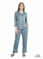 Dusty Blue Grey Satin Nightsuit