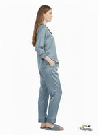 Dusty Blue Grey Satin Nightsuit