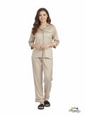 Desert Taupe Satin Nightsuit – Beige Pyjama Set