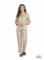 Desert Taupe Satin Nightsuit – Beige Pyjama Set