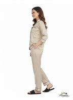 Desert Taupe Satin Nightsuit – Beige Pyjama Set