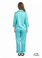 Teal Blue Satin Nightsuit