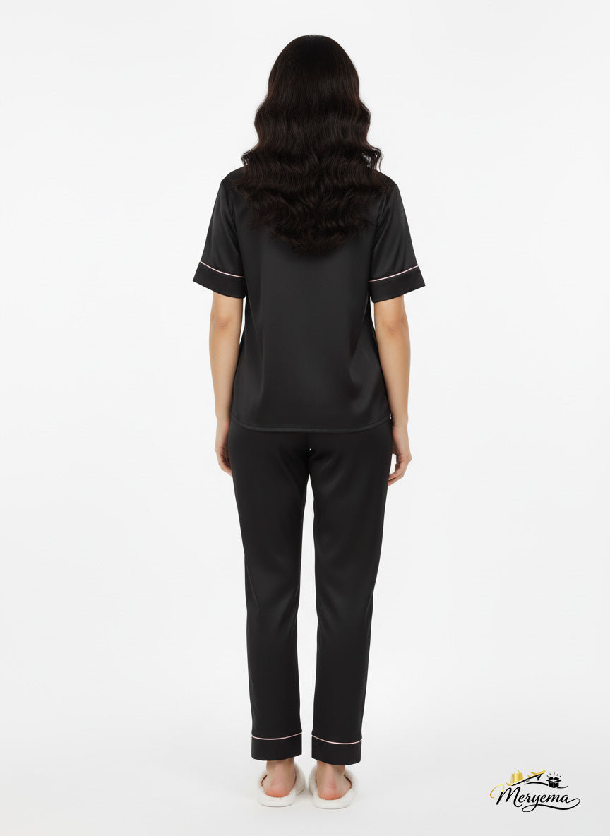 Black Luxury Satin Pajama Set